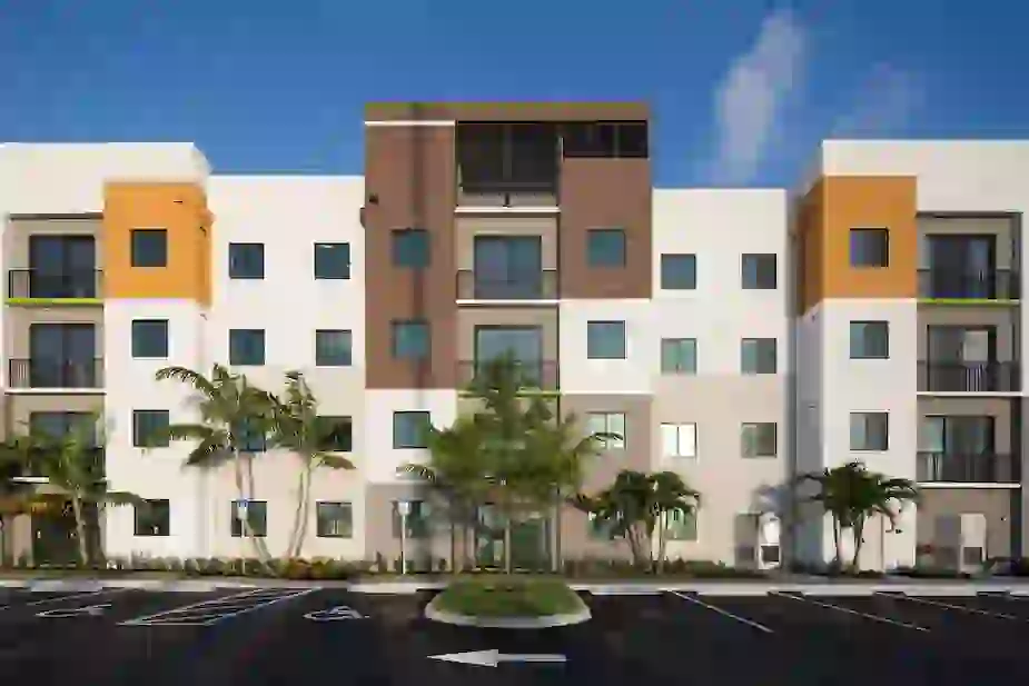 Palm trees lining the exterior of University Park