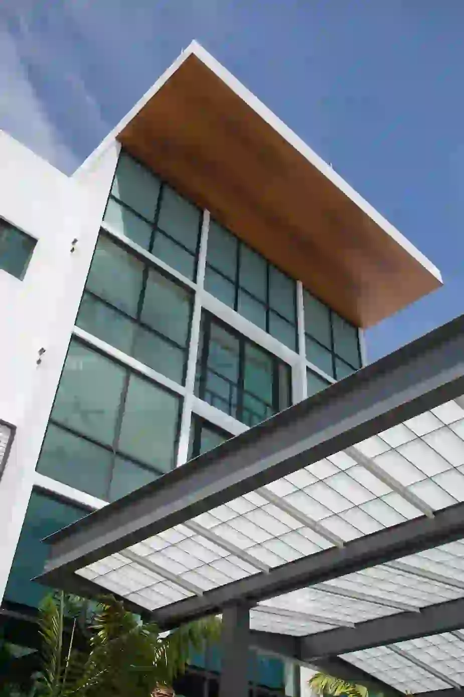 Upward view of University Park exterior entrance